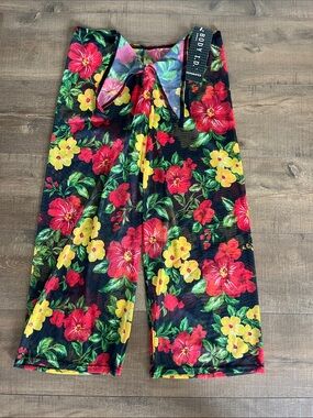 Body I.D. Black Floral Mesh Swim Coverup Pants size small NWT
